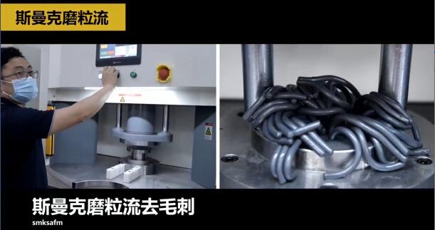 液壓內(nèi)嚙合齒輪側(cè)壁上的小孔去毛刺，磨粒流比人工快幾十倍